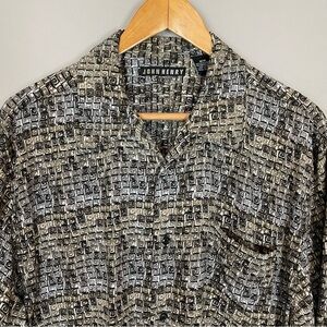 John Henry Rayon Shirt‎ Men Medium Short Sleeve Abstract Pattern Dad Button-Up